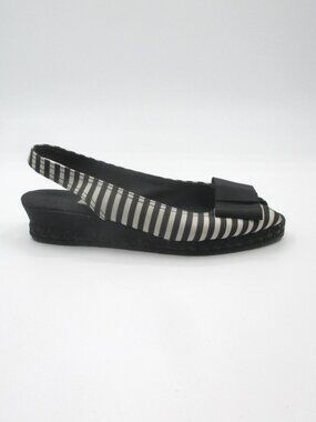 Vintage 80s Black White Stripe Espadrille Shoes 7